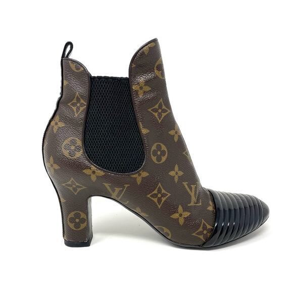 Louis Vuitton Monogram Revival Heel Ankle Boots Canvas Leather Brown Black EU 37 - Picture 1 of 14